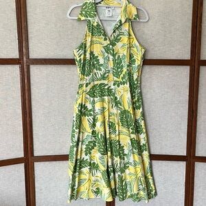 Vintage DBY Green Floral Hawaiian Dress Midi Length Women's Sleeveless 11/12